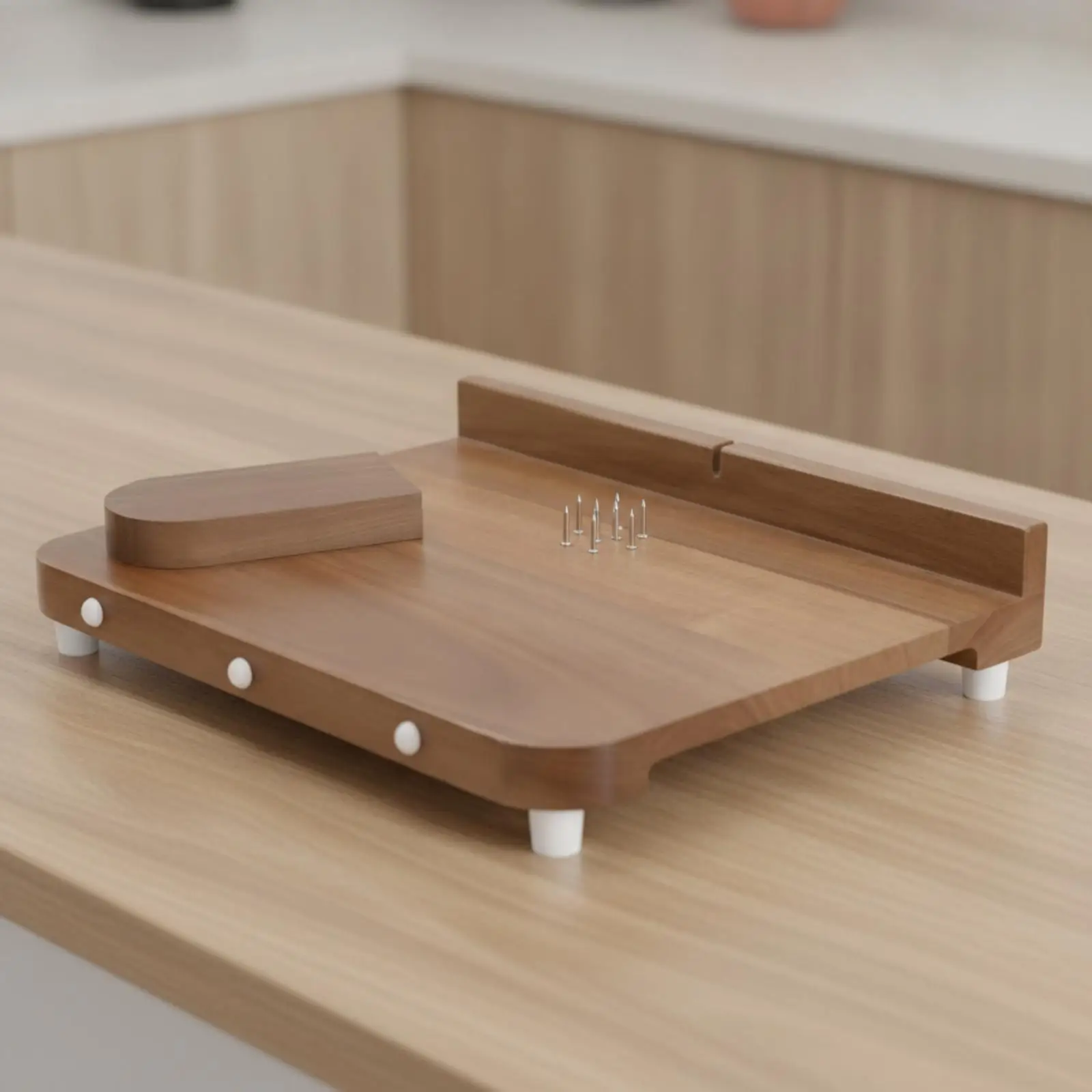 Square Wood Chopping Board with Securing Spikes and Vegetable Peeler for Kitchen Use