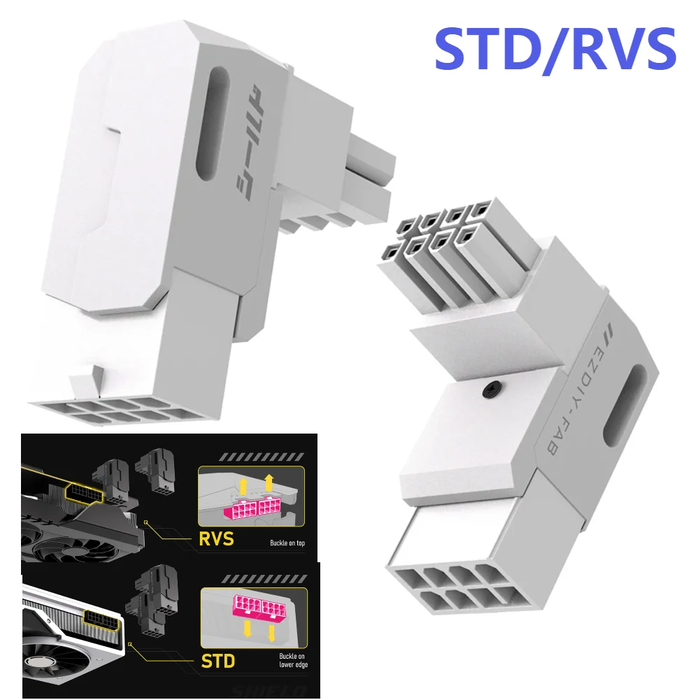 90 Degree Angled 8 Pin PCIe GPU Power Adapter for Desktop Graphics Card with Efficient Aluminum Cooling System