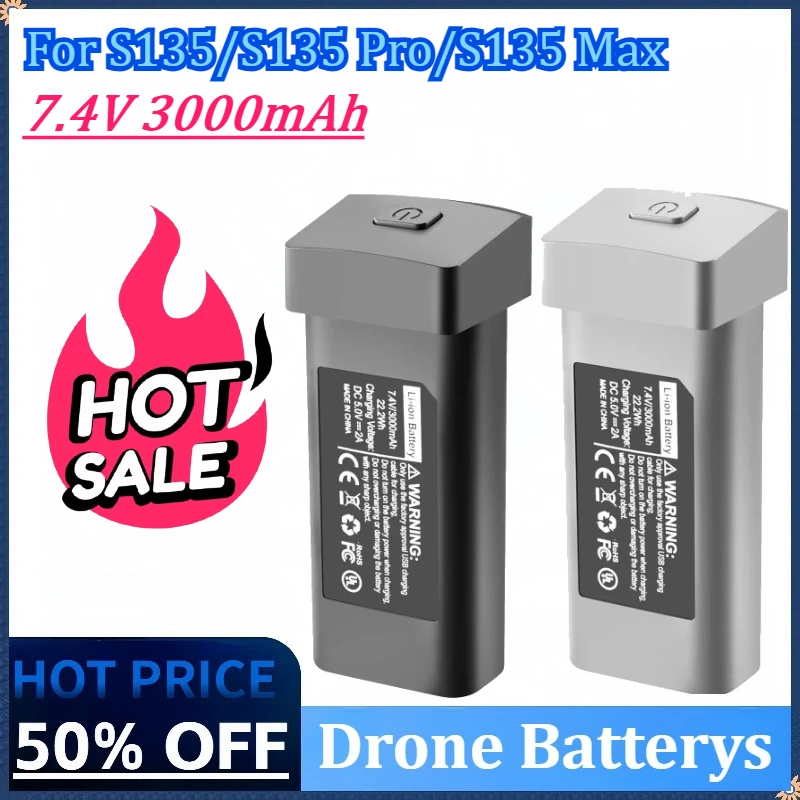 

Newly Upgraded 7.4V 3000mAh 30min Drone Battery Life for S135 / S135 Pro / S135 Max Drone Accessories Parts High Quality Battery