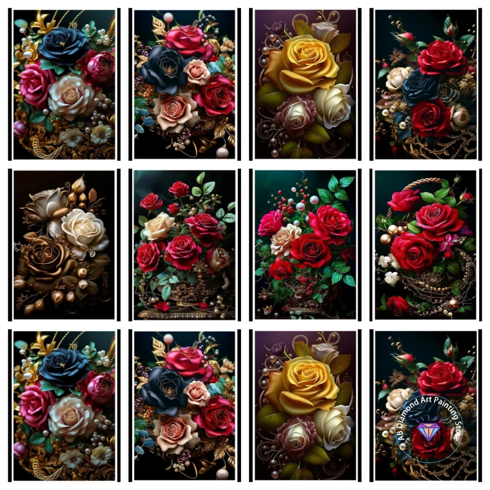 

Rose Abstract Art Flower AB Diamond Painting Kit Square Round Diamond 5D DIY Mosaic Handmade Art Adult Exquisite Gift Home Decor