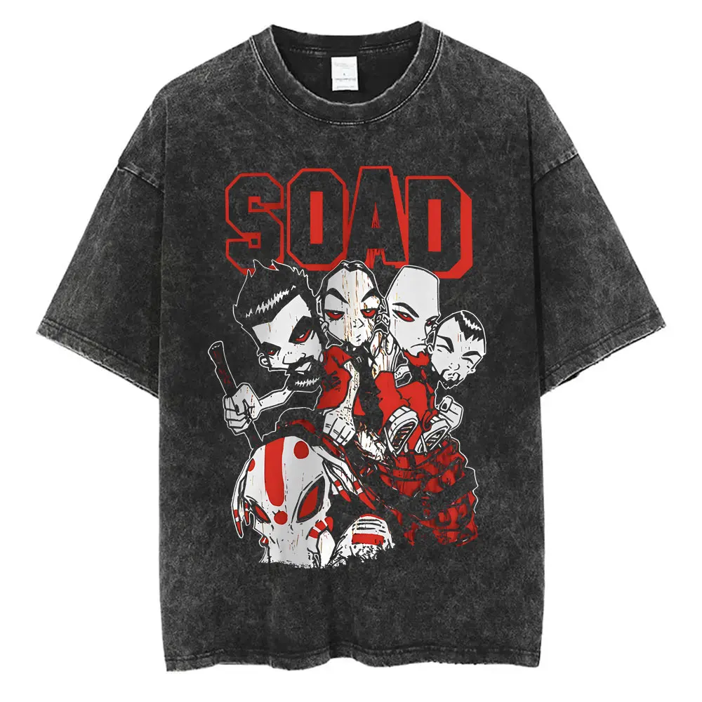 

Washed Vintage System of A Down SOAD Graphic Tshirt Men Rock Alternative Metal Music T-shirts Male 90s Gothic Oversized T Shirts