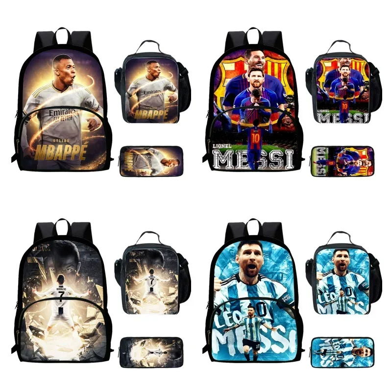 Cartoon Football Star C-R-7 Child School Backpack with Front Pocket,Lunch Bags,Pencil Bags for Aged 5-10,Kids Bookbags for Boys