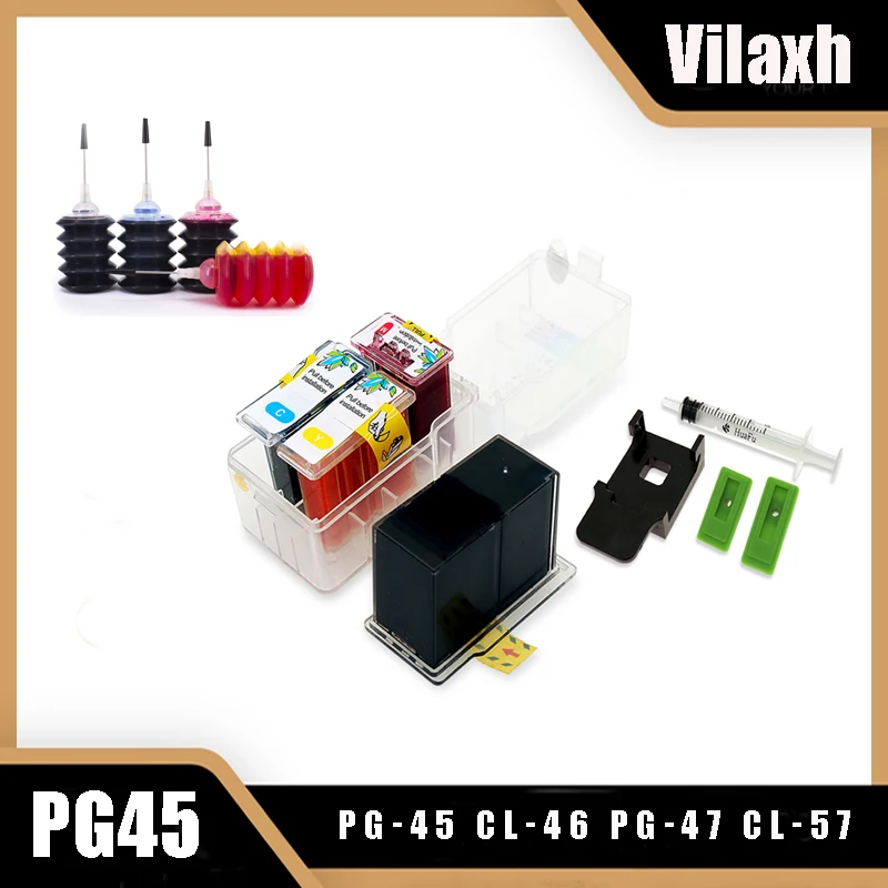 vilaxh PG-45 CL-46 PG-47 CL-57 Smart Cartridge Refill kit For Canon PG45 CL46 PG 45 Pixma E3170 E400 E410 E460 E470 E480 Printer