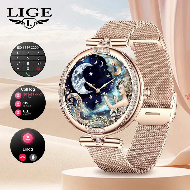 LIGE Fashion Women Smart Watch 390*390 HD Screen Heart Rate Custom Dial Watch Voice Calling SmartWatches For Xiaomi Android IOS