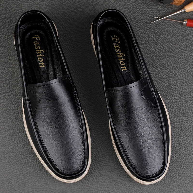 Genuine Leather Mens Soft Sole Casual Business Shoes Dress Blue Loafers Business Formal Walking Shoes Luxury Comfort Mocassins