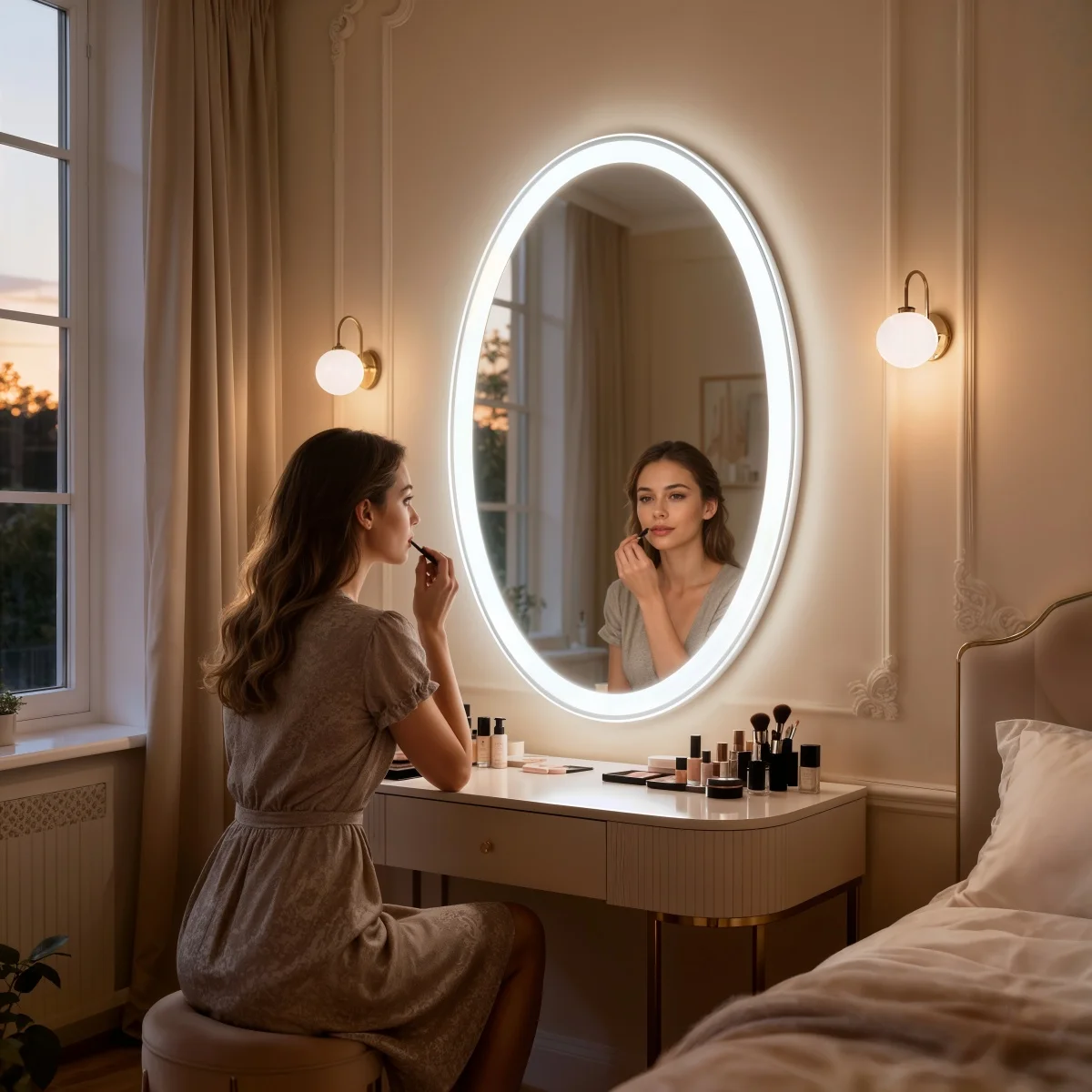 LUVODI LED Lighted Oval Bathroom Mirror, 20-40 Inch Wall Mounted Vanity Mirror with 3 Color Lighting, Dimmable Touch Control, Anti-Fog & Smart Memory Function, Shatterproof Tempered Glass Backlit Makeup Mirror