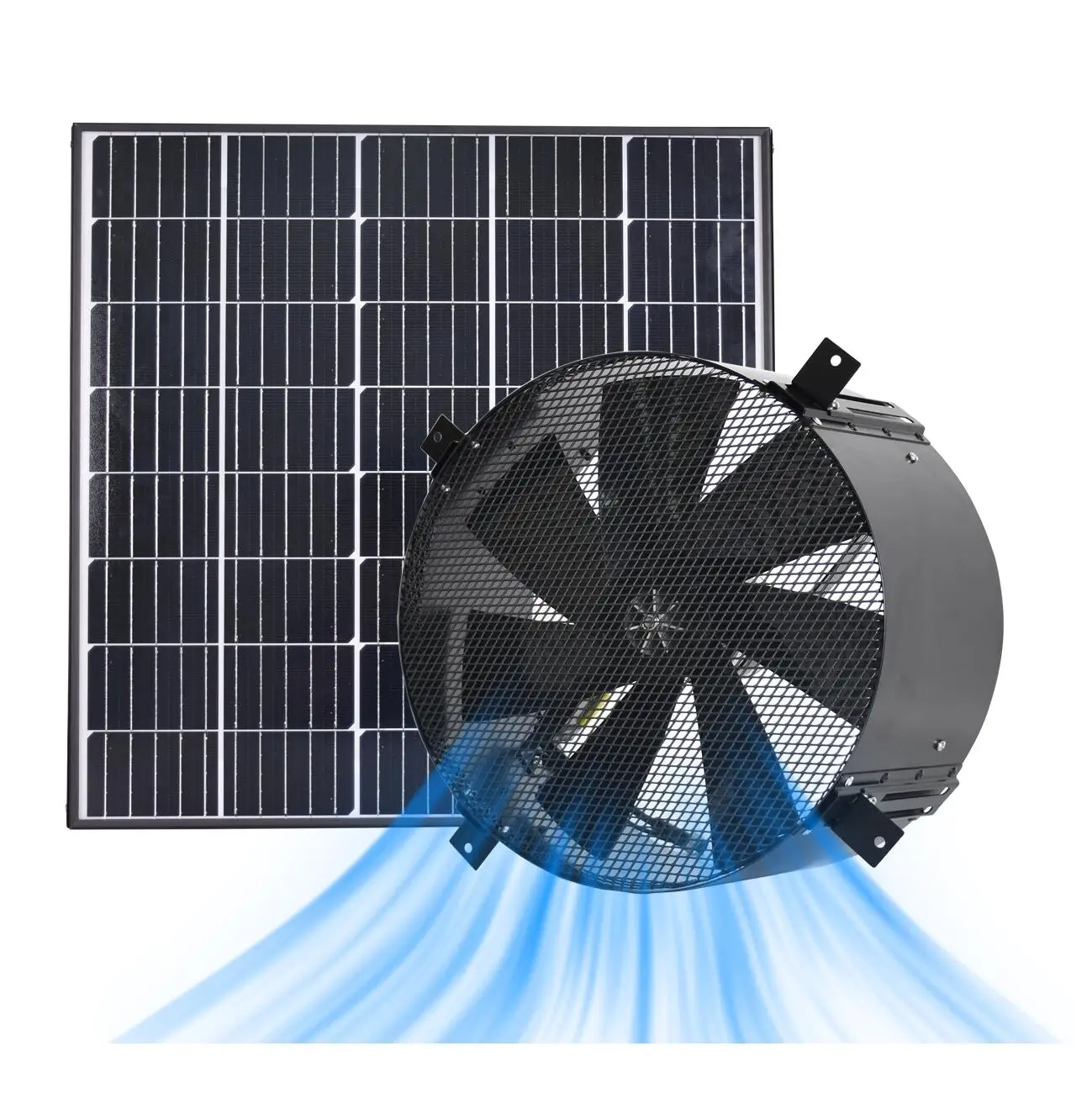 50W outdoor dc air ventilation extractor solar panel energy powered industrial wall exhaust fan with battery for home greenhouse