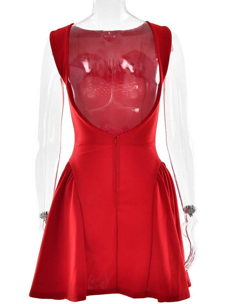 Sukienka na wesele i przyjęcia, bez rękawów, marszczona, w kształcie litery A, modna w 2025 roku, elegancka, z wysokim stanem, odkryte plecy, zapinana na zamek, tunika, krótka sukienka wieczorowa.