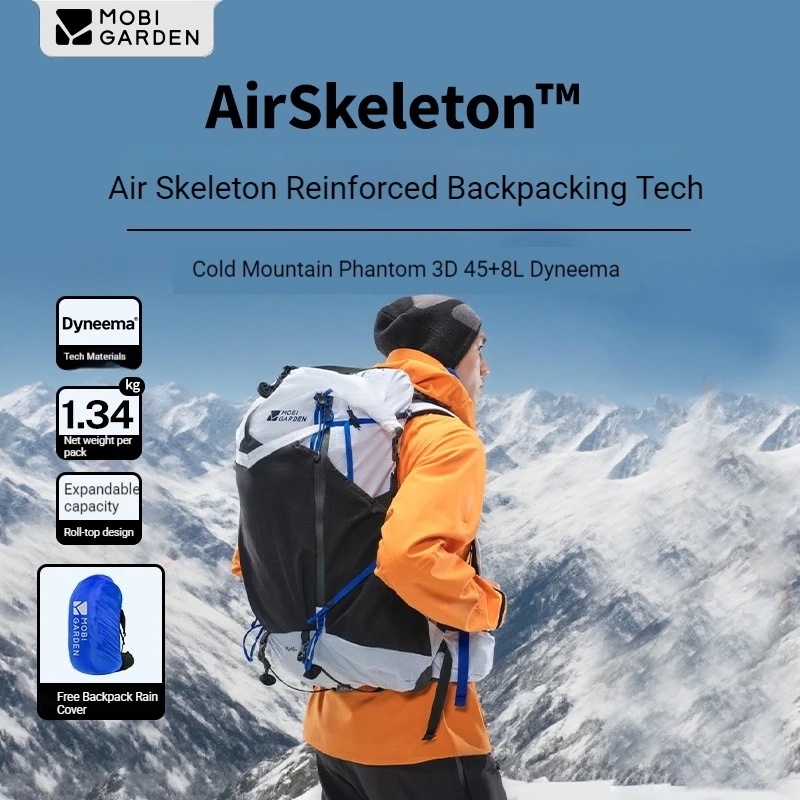 MOBI GARDEN Lightweight Hiking Backpack 3D 45+8L Dyneema Breathable Outdoor Mountaineering Travel Waterproof Bag With Rain Cover