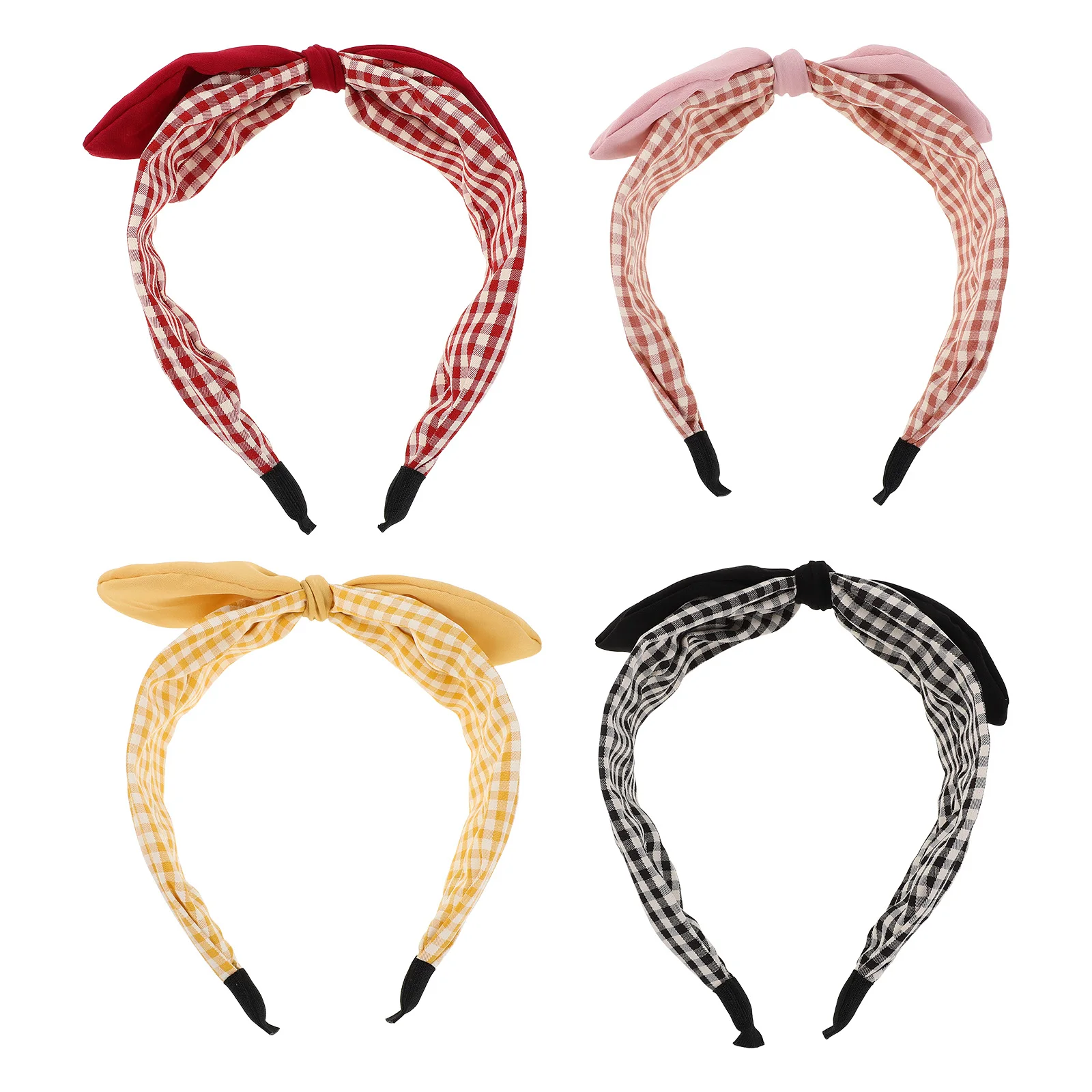 

4Pcs Decorative Bow Headbands Wide Hair Bands for Women Stylish Plaid Design Comfortable Fit for Weddings Everyday Wear