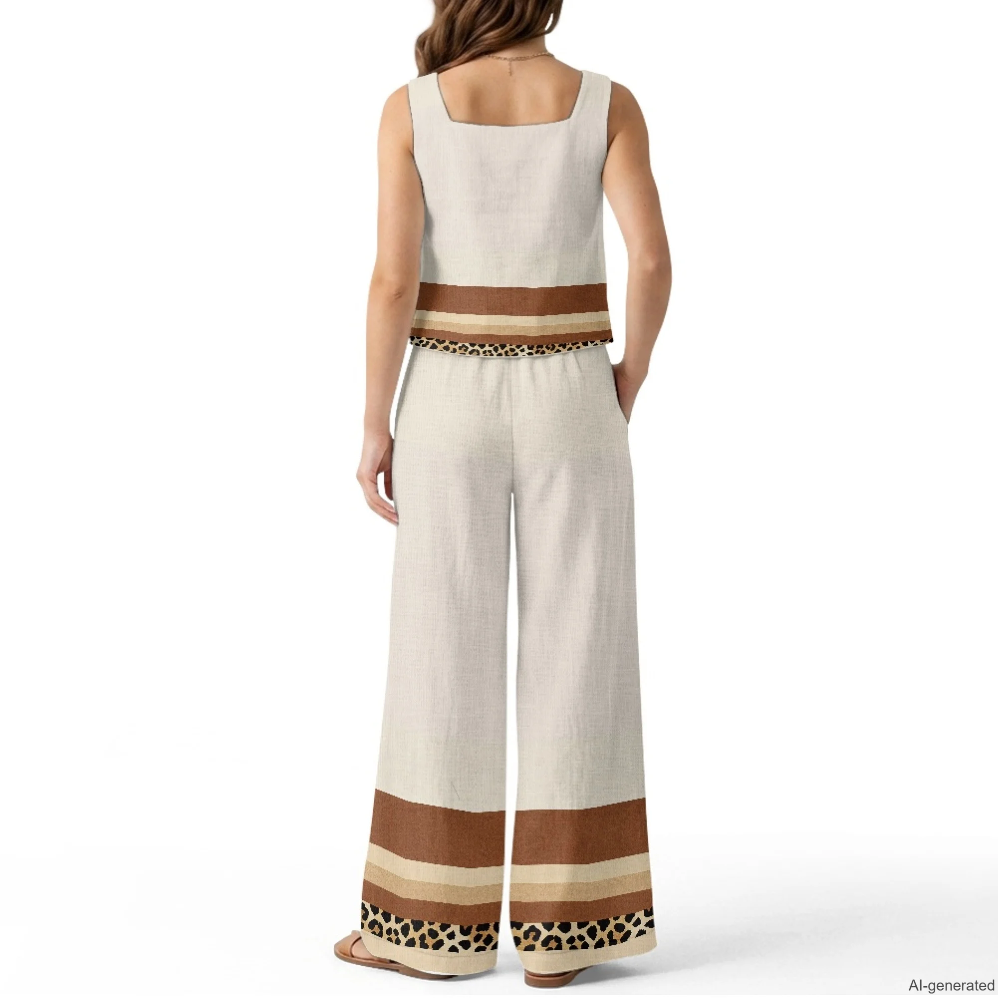 XIXIROMIDO Linen Two Piece Set Sleeveless Daily Tank Top Elastic Waist Wide Leg Pants Suit Clearance Sales for Woman Clothing