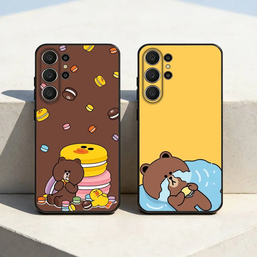 

Cartoon L-LINE F-Friends Cute Brown Phone Case For Samsung S26,S25,24,23,22,30,21,10,9,Ultra,Plus,Lite,Black Soft Case