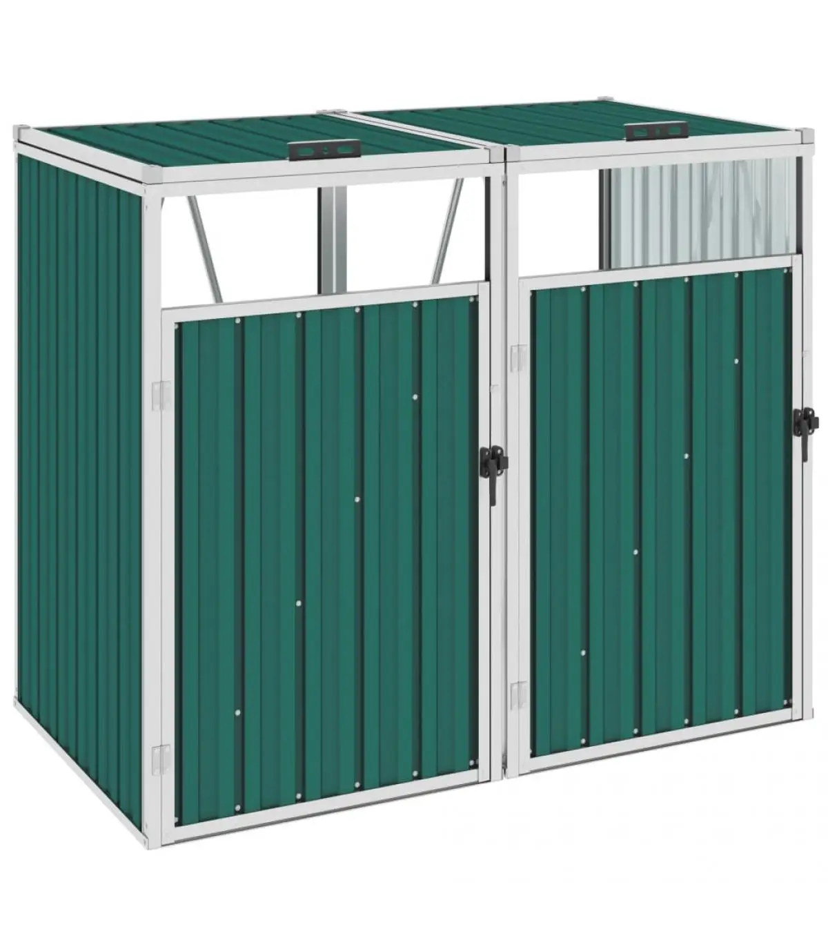 143x81x121 cm green steel waste bin double shed container holders