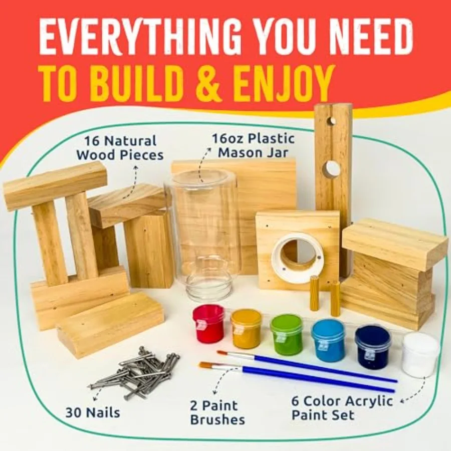 Candy Dispenser Woodworking Kit Complete STEM Building Kit for with FSC-Certified Wood, Paints and Tools, DIY Gumball Machine C