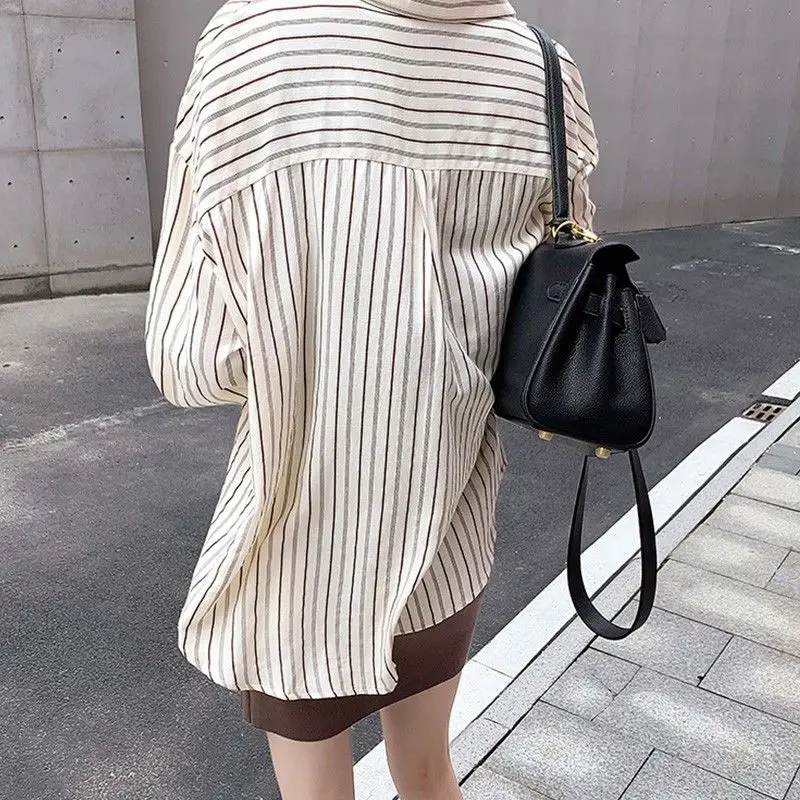 Shirts Women Striped Straight Cool Basic Retro Design All-match Streetwear Casual Gentle Chic Korean Style College Mujer Spring