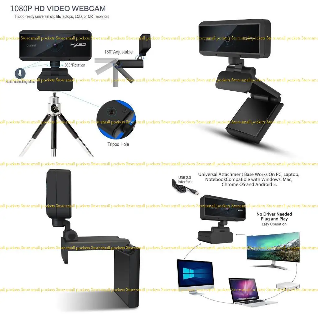 

R1WD 1080P Webcam USB Camera USB Live Broadcast Driver-free Laptop Computer