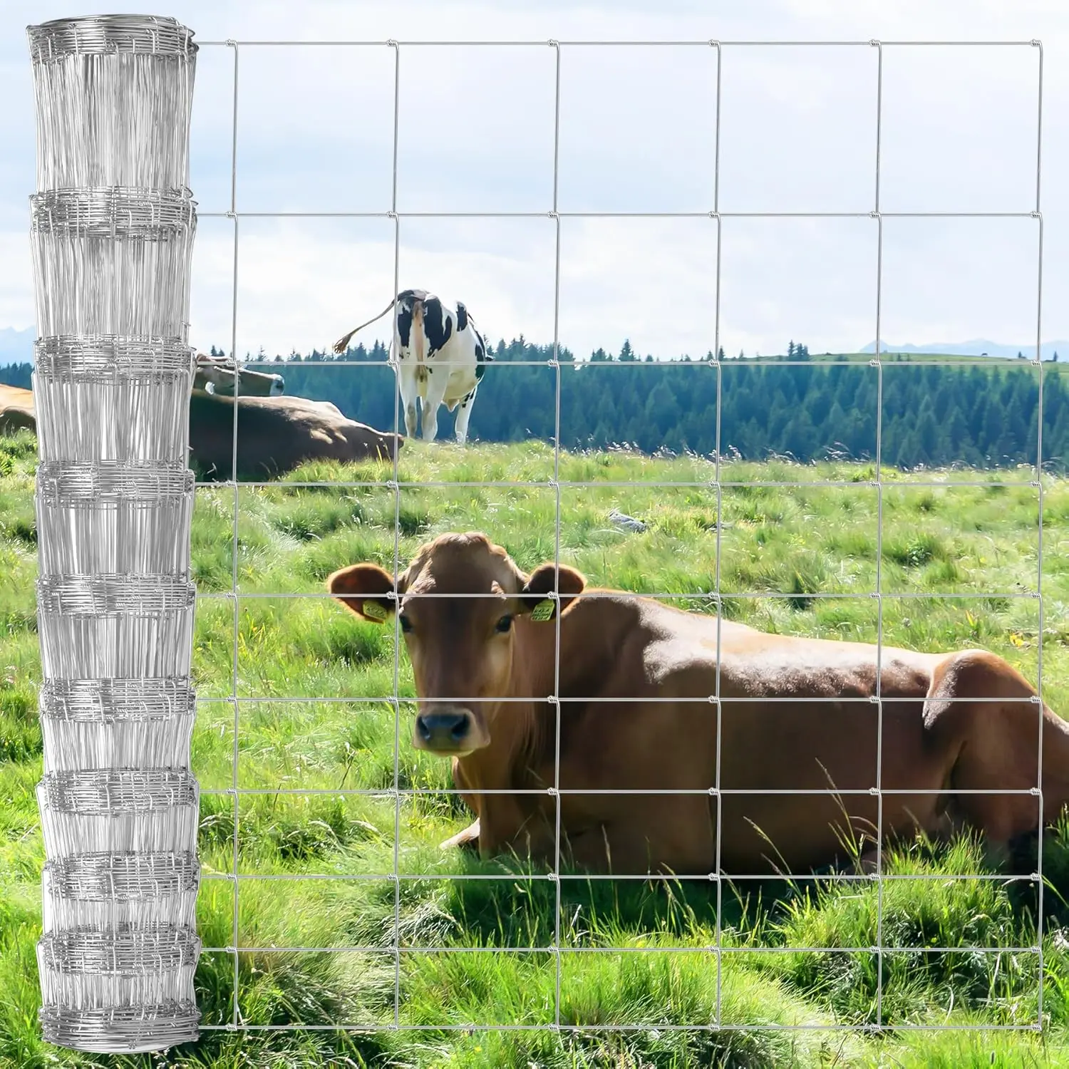

Farm Fence 4.5FT x 164FT, Galvanized Cattle Fence, Heavy Zinc Coating Wire Fencing for Livestock Protection