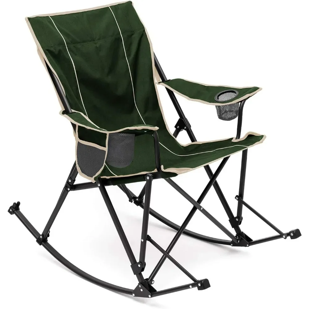 Rocking Camping Chair 2 Pack, Outdoor Oversized Folding Lawn Chair with Pocket, with Carry Bag for Outdoor/Picnic/Lounge/Patio