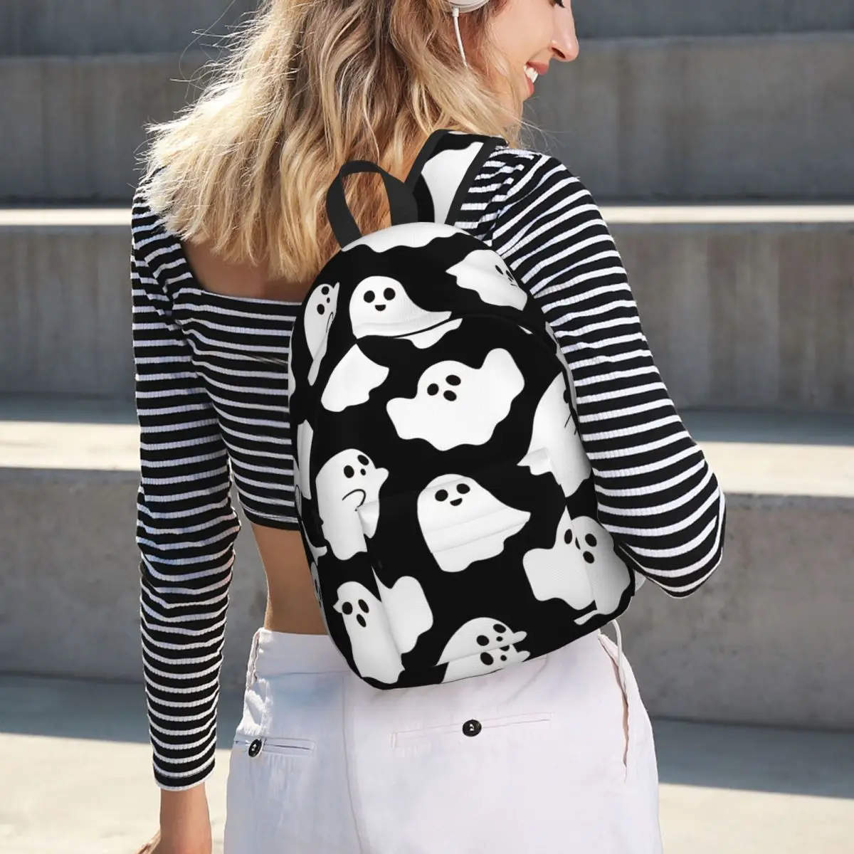 Spooky Ghost Halloween Cartoon Pattern Student Backpack School Bag Hiking Travel Daypack for Men Women Bookbag Shoulder Bags