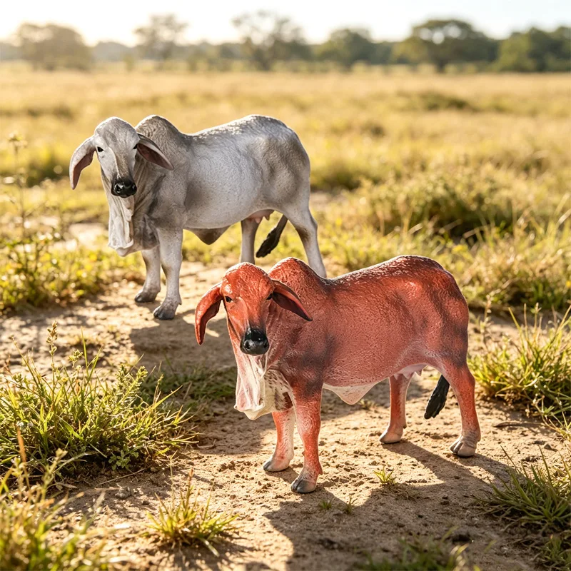 Oenux Simulated Zebu Bull Cattle Figurine Brahman Cattle Model Realistic Holstein Bull Farm Animal Statue Home Decor Collection