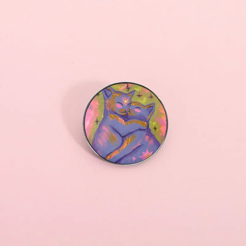 Dreamy Starry Sky Embrace Cat Metal Brooch Cartoon Hug Cat Niche Badge Apparel Bag Accessories