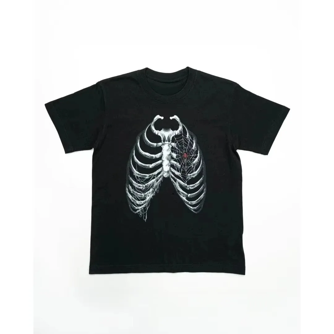 

American Retro Skull Graphic T-shirt Summer Fashion Sports Pure Cotton Men's T-Shirt Children's Clothing T-shirts Y2k Woman Tops