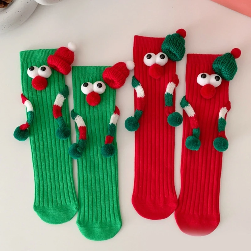 Festival Christmas Socks for Kids Middle Tube Socks with Cartoon Big Eyes Hand Holiday New Year Hosiery Gift