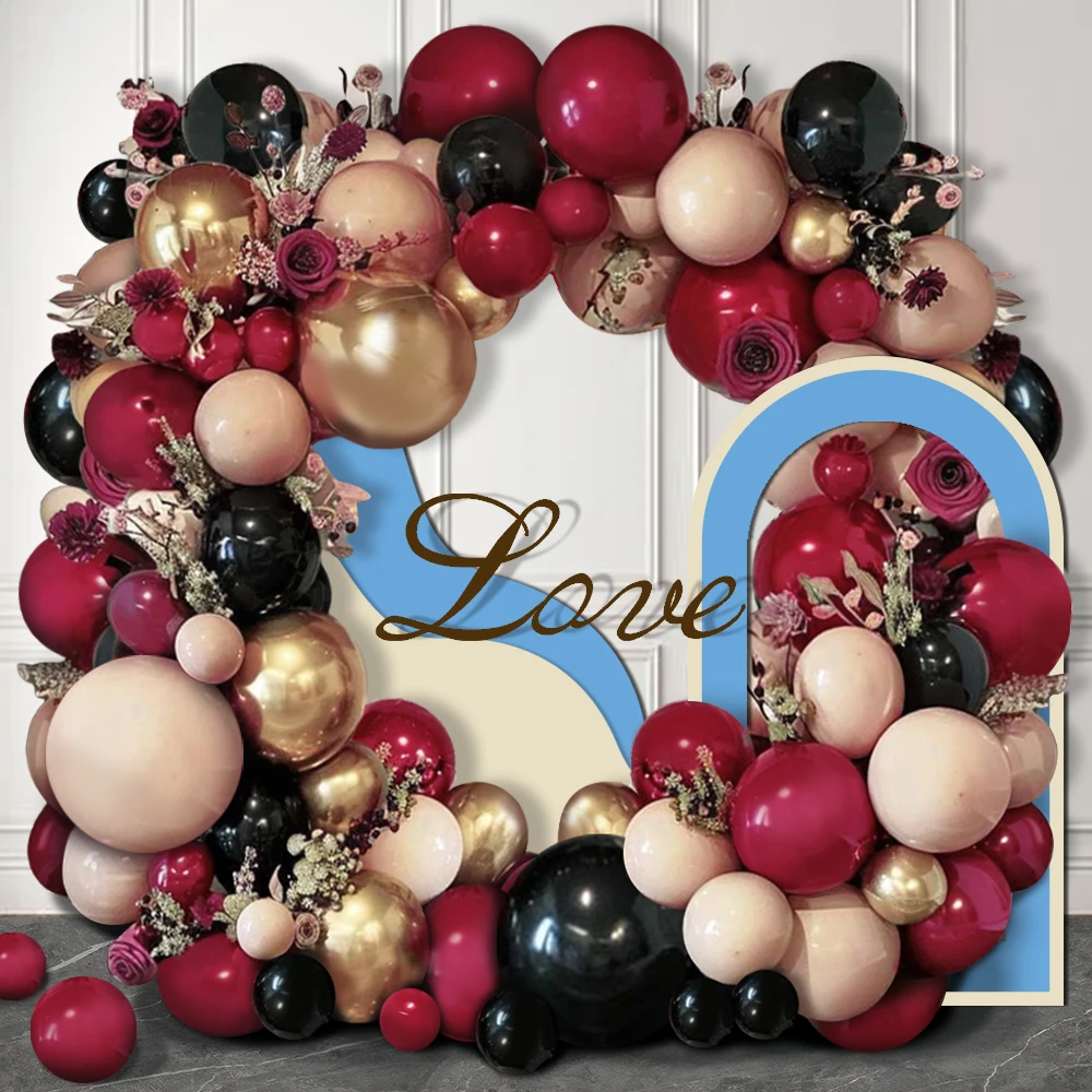 Juego de guirnaldas de globos para fiesta de compromiso, color burdeos y negro, Color piel, globo de látex dorado, fiesta de cumpleaños, novia, ducha, decoración de ambiente romántico, 105 Uds.