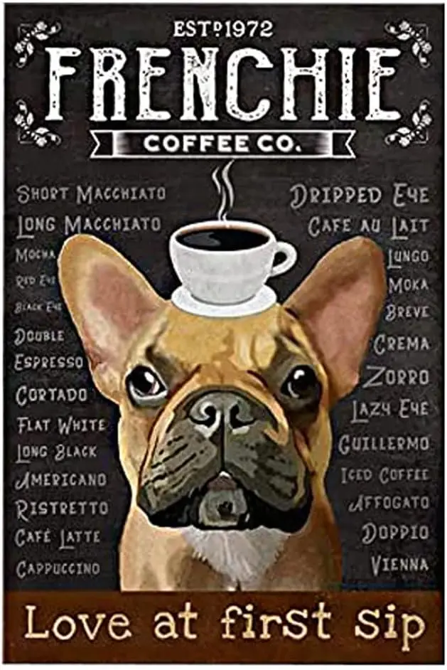 Metl Sgn French Bulldog Coffee Vntge Sgns Retro Tn Sgns lumnum Sgn for Ktchen Home Grden Wll Br Cfe Decor 8x12 nches