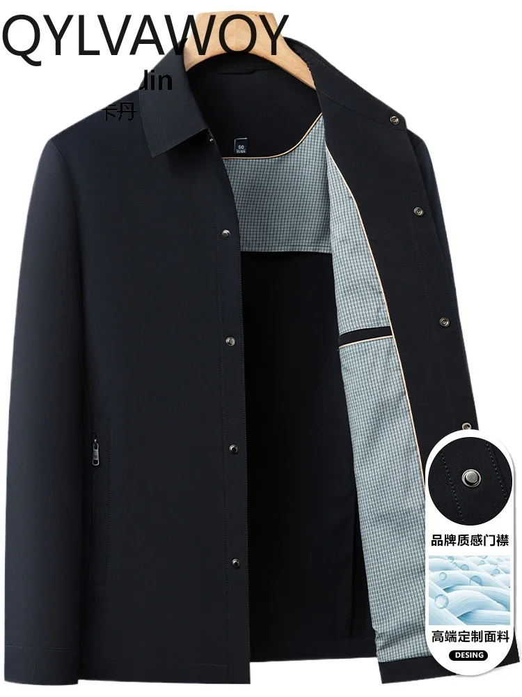 

QYLVAWOY, новая мужская административная куртка на весну и осень, верхняя одежда с лацканами, деловая одежда для папы среднего возраста куртка LJ2801