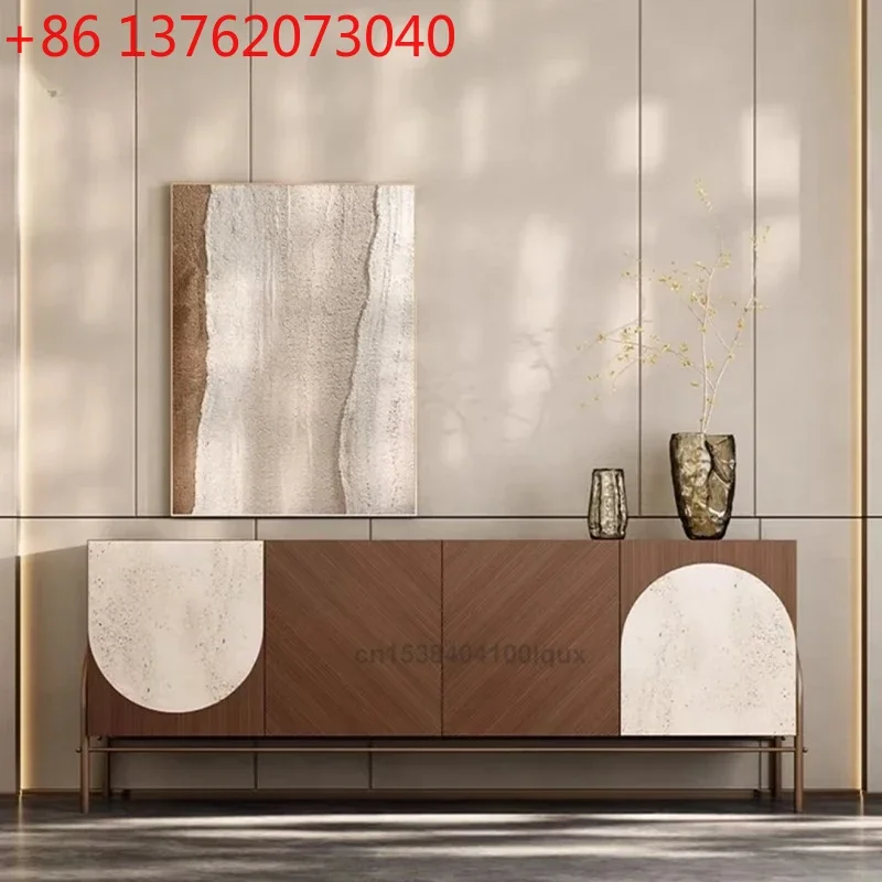 

Итальянский ретро-стильный геометрический комод с мраморно-деревянным дизайном, 1,8 метра, для гостиной