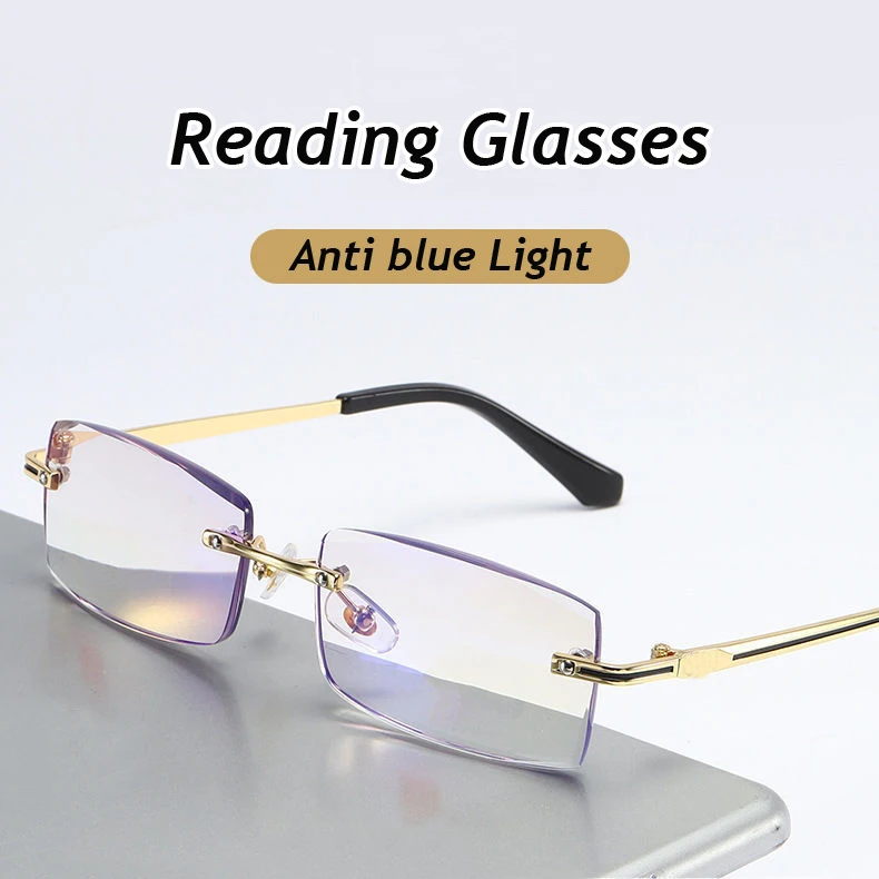 

Rimless Reading Glasses for Women Men Square Computer Anti Fatigue Hyperopia Eyeglasses Finished Optical Presbyopia Diopter