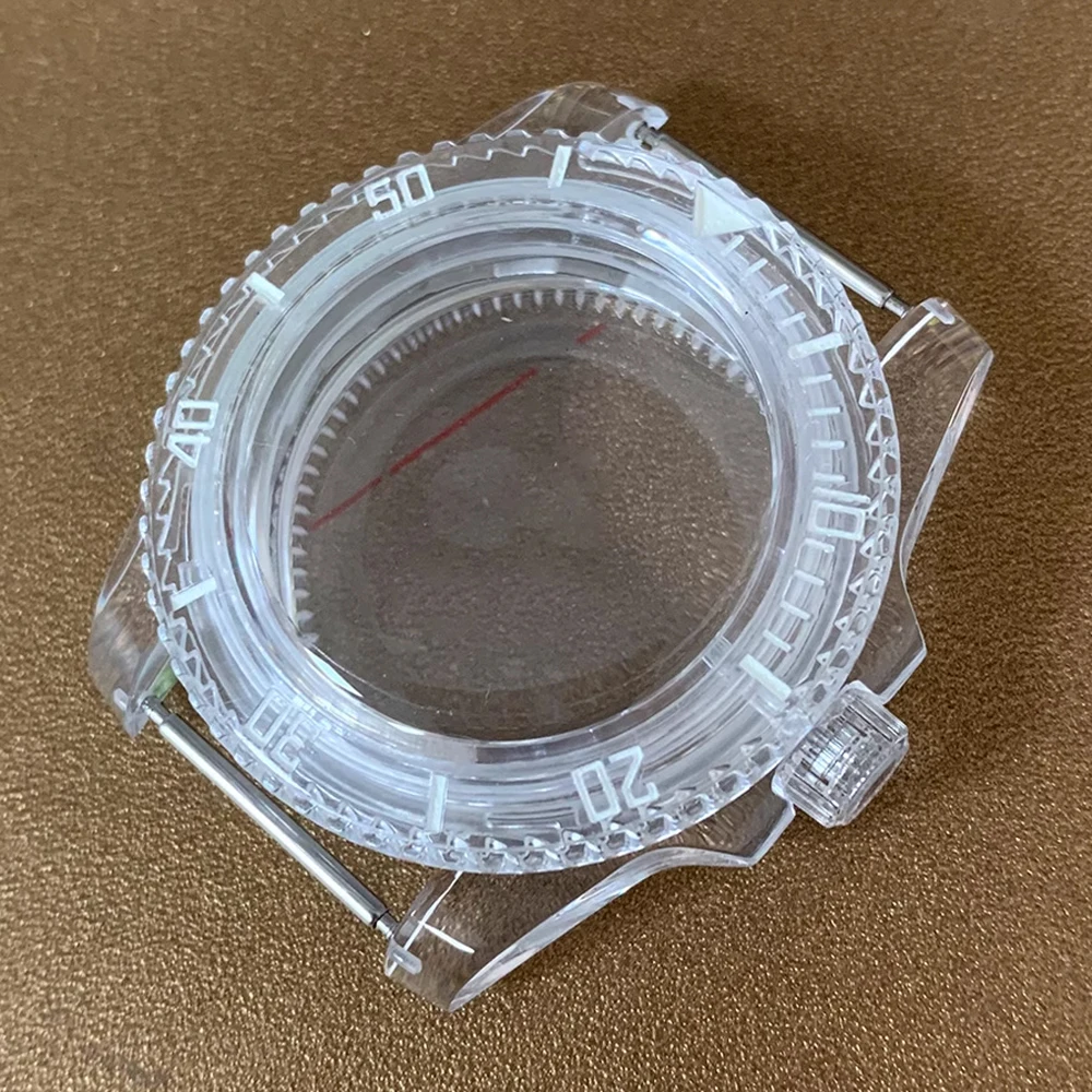 

NH35 Case 40mm Transparent Watch Case Green Luminous Acrylic Case for 8215/NH35 Movement SUB Transparent Shell Fit 28.5mm Dial