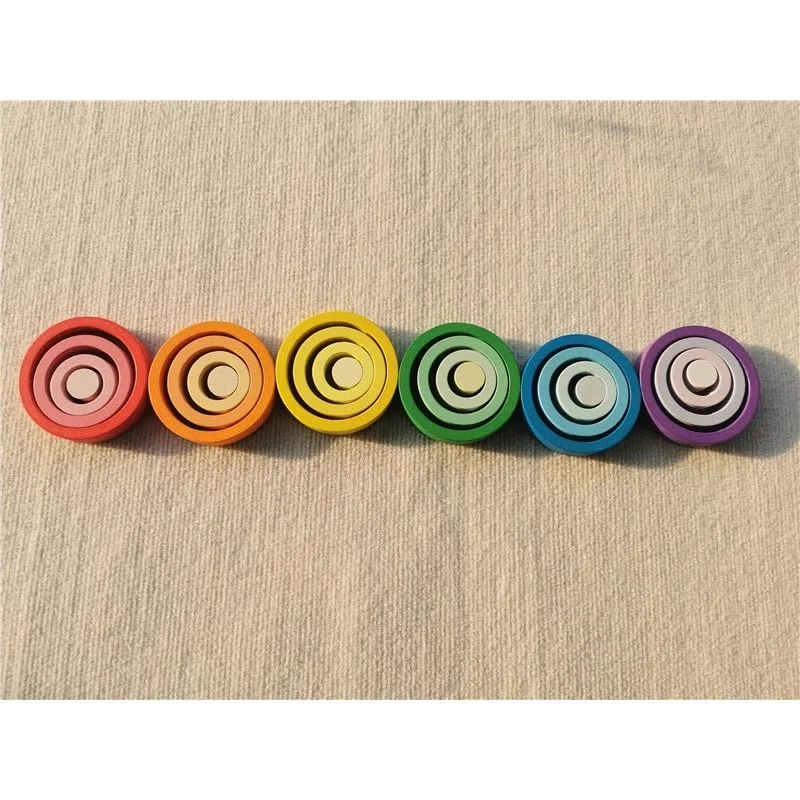 Kids Rainbow Wooden Nest Rings Unpaint Beech Stacking Blocks Creative Loose Parts Montessori Toys