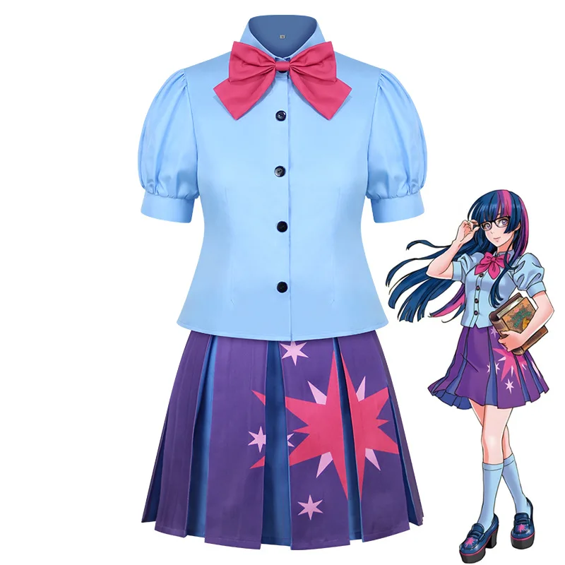 

Twilight Sparkle Cosplay Costume Complete Set Outfit Top Skirt Bow Tie For Women Halloween Carnival Party Wig Optional