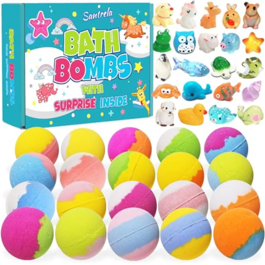 Bath Bombs for with Surprise Inside, 20 Pack Bath Bombs Gift Set with Toys for Girls Boys, Handmade Child-Safe Bubble Bath Fizz