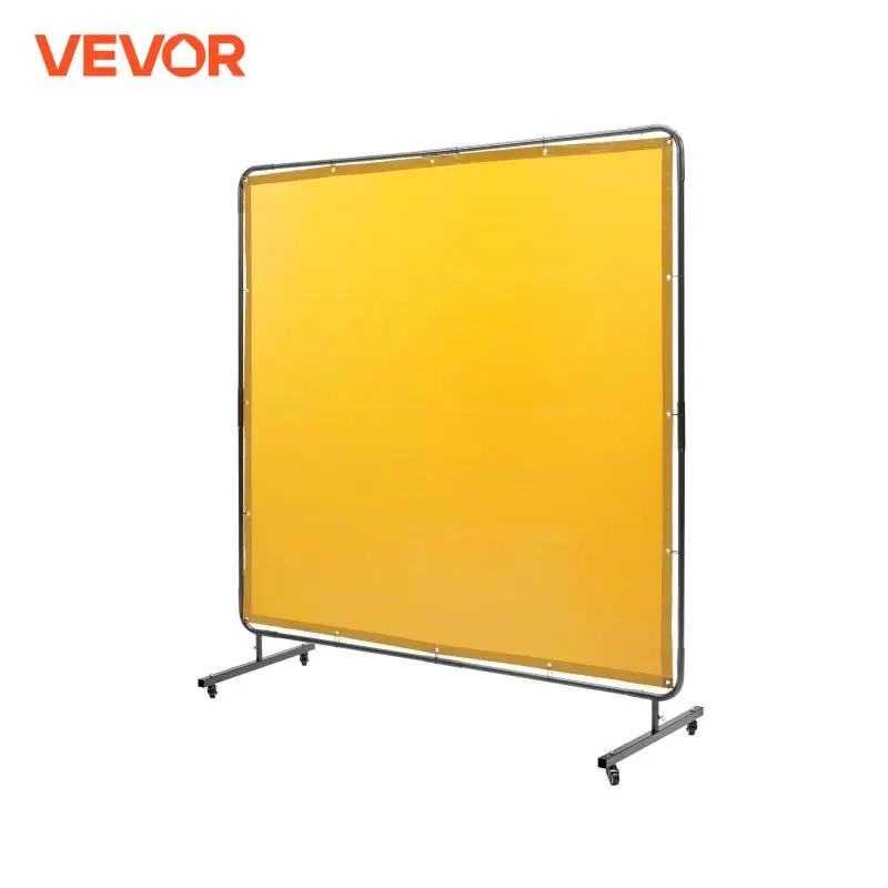 VEVOR Welding Screen with Frame 6' x 6' Welding Curtain Screen Flame-Resistant Vinyl Welding Protection Screen Yellow/Green/Red