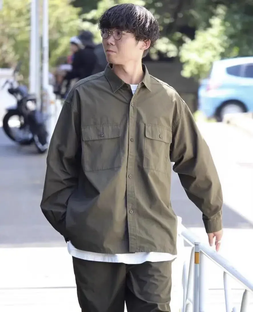 NANMCA UTILITY LIGHT WIND Shirt Loose Casual Pocket Tooling Men's Long Sleeve Shirt