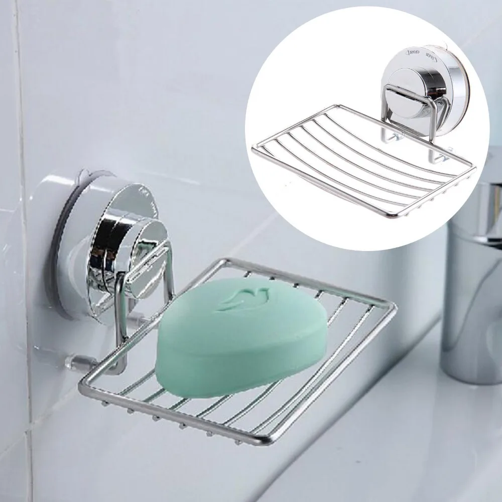 Creative Strong Suction Soap Dish Holder Silver Multifunction Soap Box Single Layer Stainless Steel Soap Storage Rack