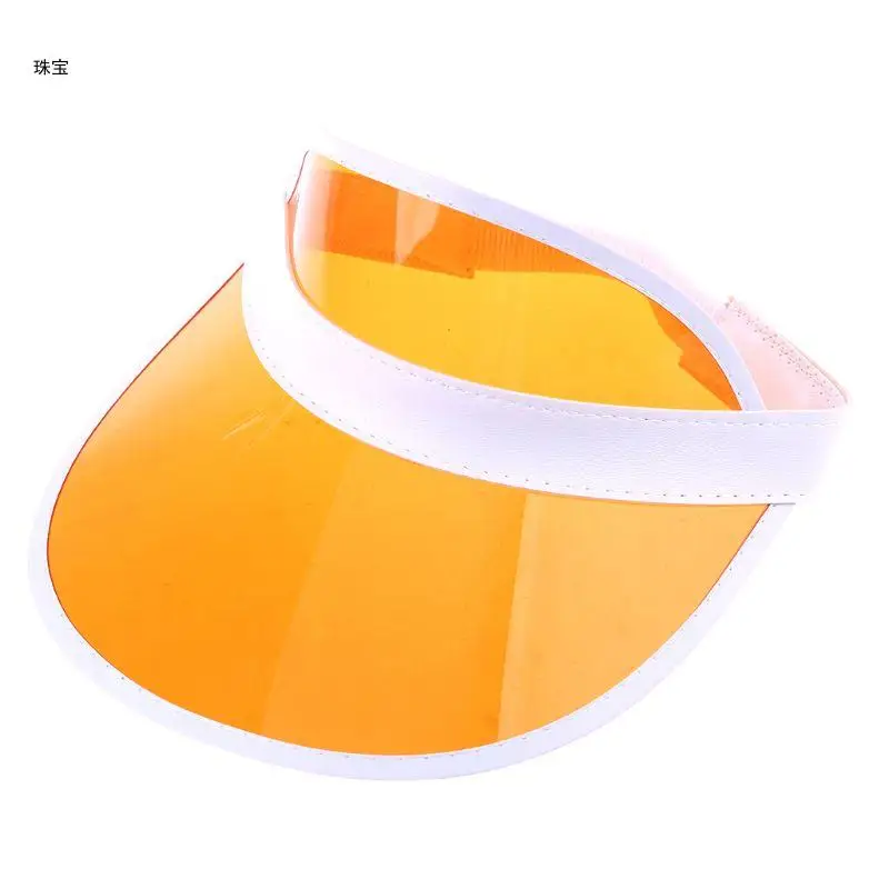 X5QE Women Men Transparent PVC Plastic Sunshade Hat Frosted Candy Color Empty Open Top Sports Beach for Sun Visor Strap