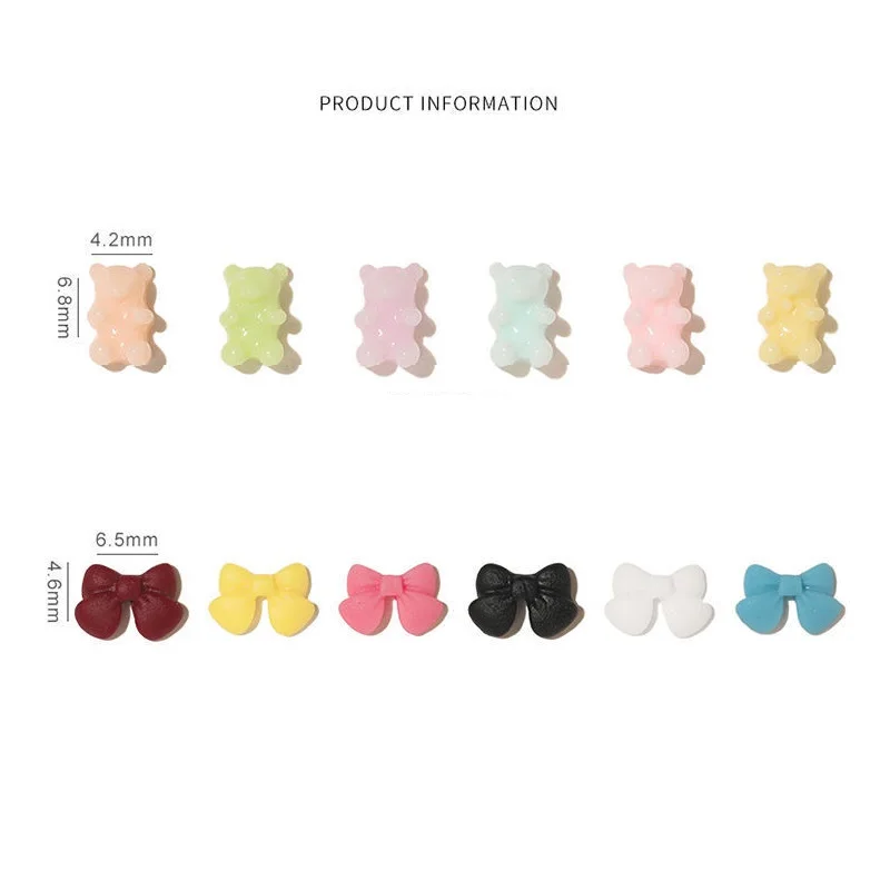 30 teile/beutel Kawaii Mini Bär Bogen 3D Nette Nail art Dekorationen Macaron Matte Bären Nägel Charms Designs DIY Harz Nagel zubehör – Detail 4