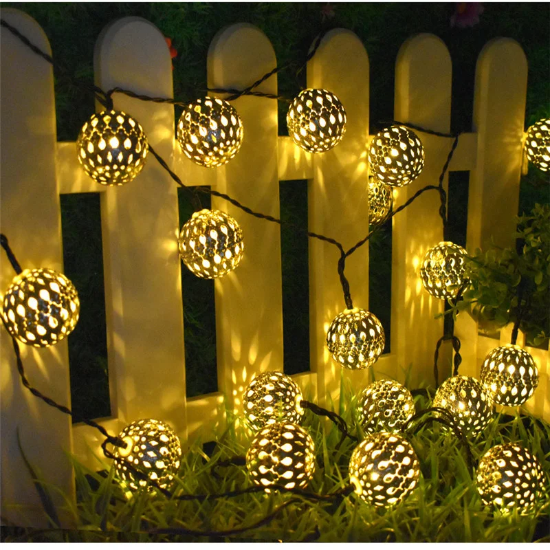 Creative LED Solar Moroccan Ball Fairy Lights Outdoor Waterproof Christmas Garland String Lights for Wedding Garden Patio Decor