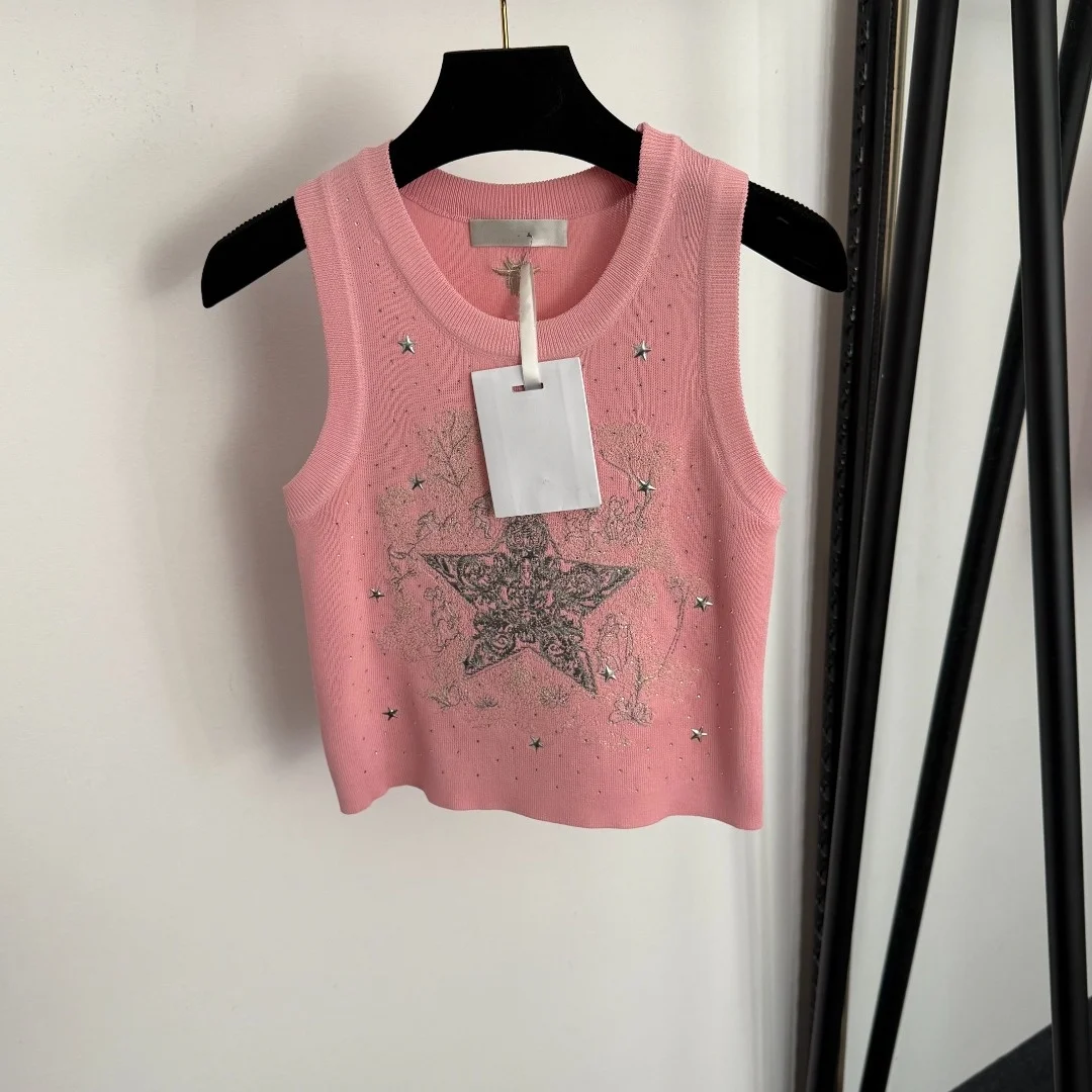 

2026 Star-shaped Beaded Embroidered Knitted Tank Top Women Casual Vest