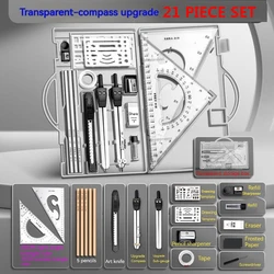 Zestaw kompasu 21pcs-do rysowania, zestaw linijki do rysunku technicznego, zestaw narzędzie do rysowania do rysowania instrumentów mechanicznych