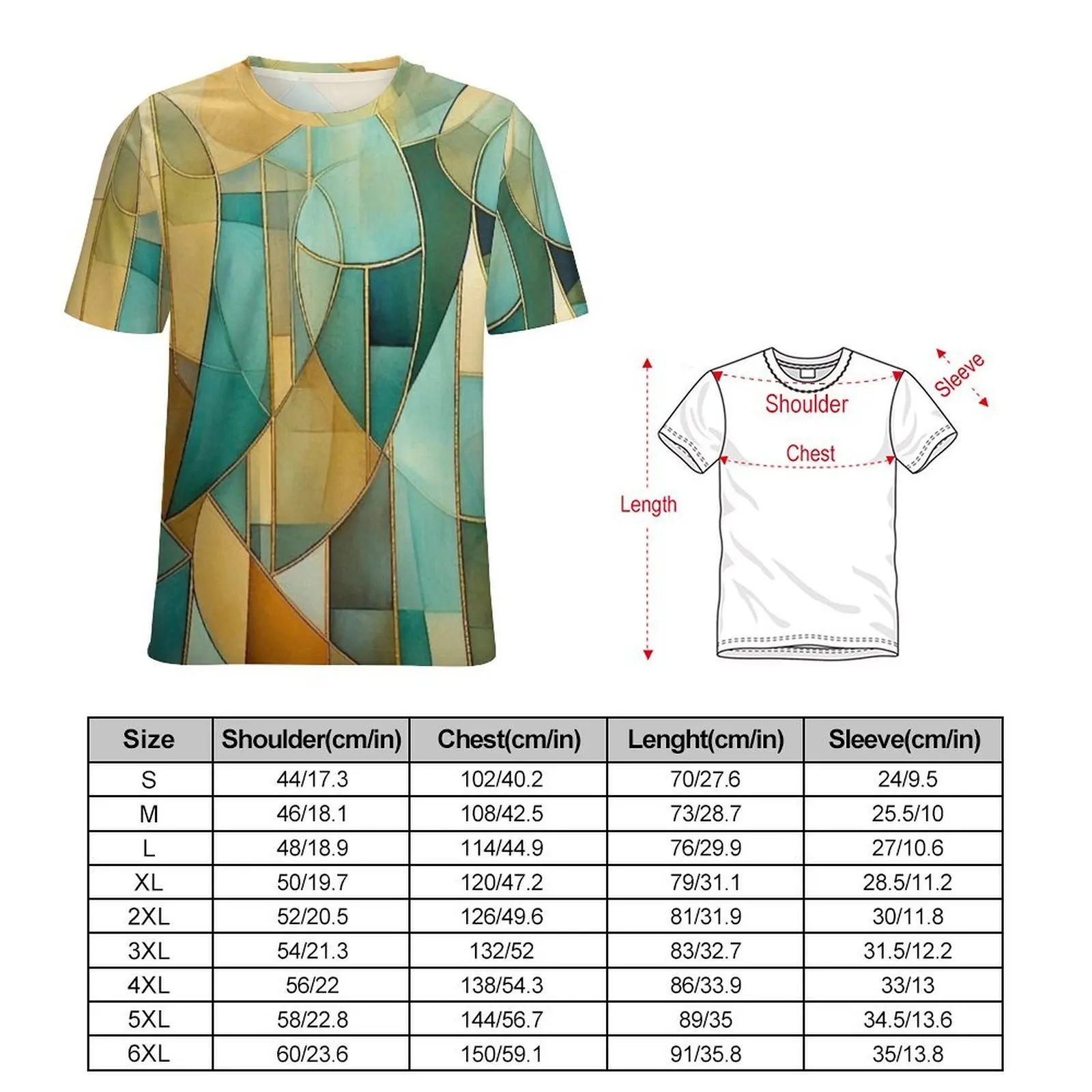 Stain Glass Geometric Abstract Print T-Shirt Hippie T-Shirts Male Streetwear Tshirt Original Short-Sleeve Clothing Big Size