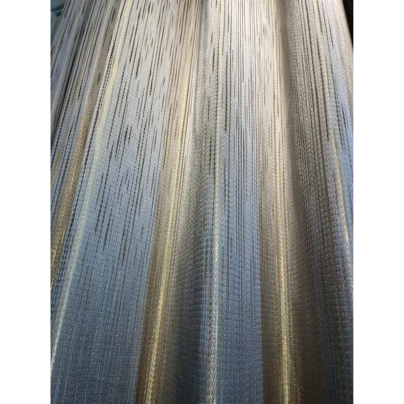 Custom Size Nordic High-end Horizontal Strip Gold Line Jacquard Blackout Curtains for Living Room Bedroom White Tulle Fashion