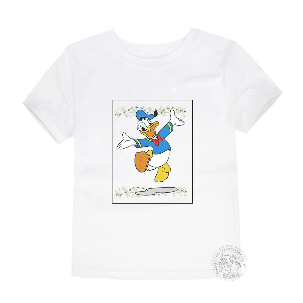 Instagram Summer Trendy Children's Baby Casual Pure Cotton Top with Donald Duck Pattern for Boys and Girls, Fashionable Short sl