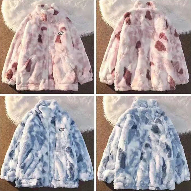 Inverno Tie-dye Thicking dolcevita donna maglione allentato manica lunga cerniera cappotti di peluche a prova di freddo abbigliamento donna caldo