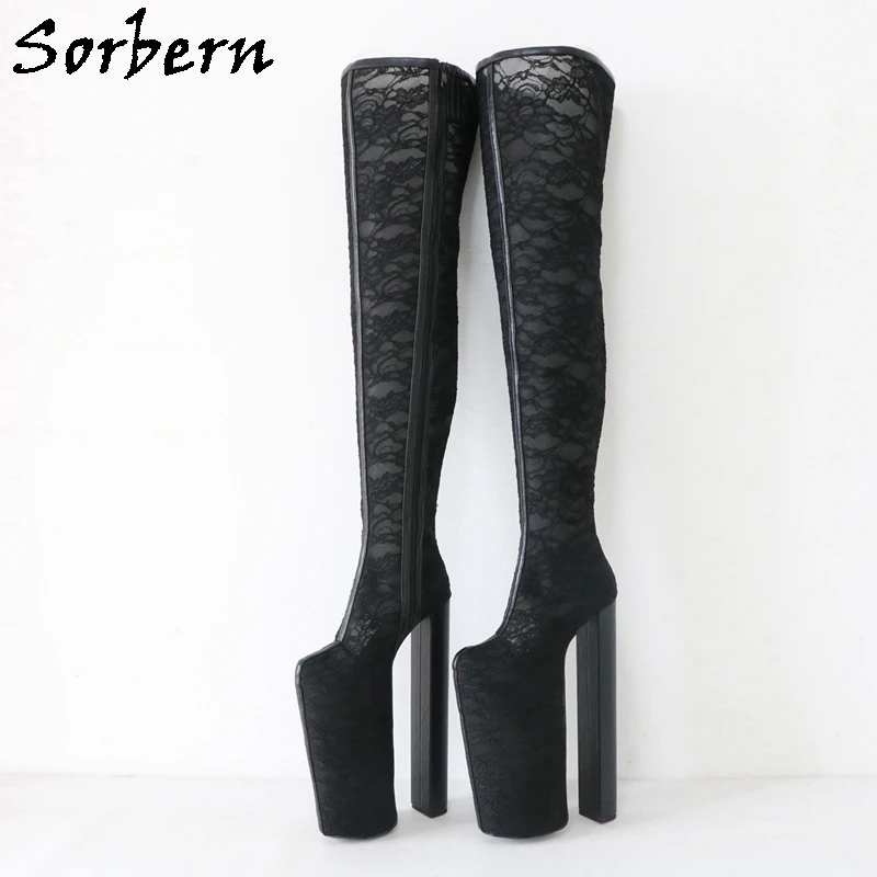 

Sorbern 30Cm Block Heel Women Boots Black Lace Over The Knee Platform Shoes Custom Fetish Drag Queen Boot Cosplay Heeled