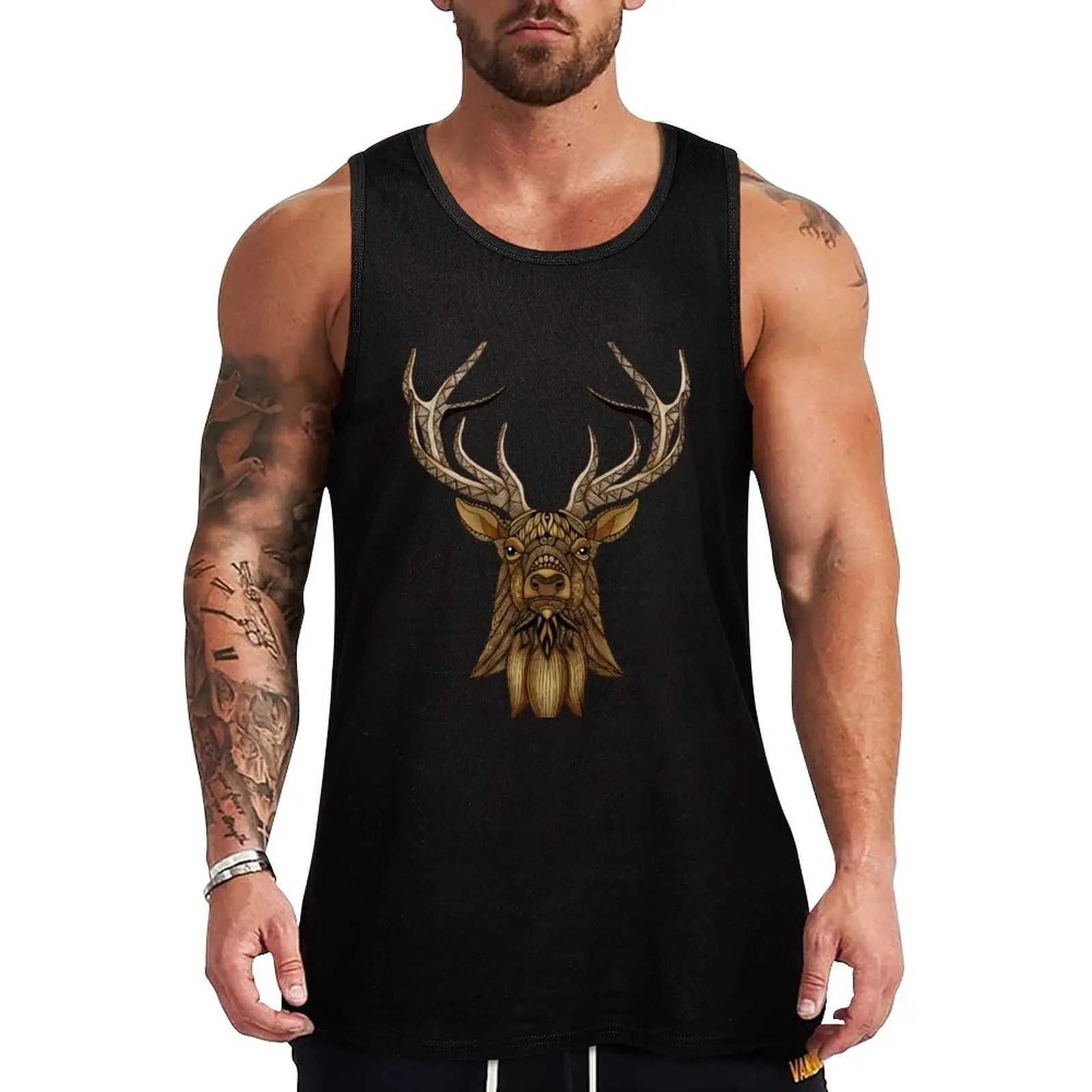 Brown Stag Tank Top Geometric Print Tank Top Modern Graphic Sleeveless